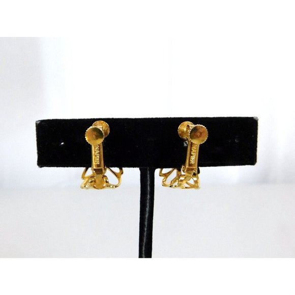Napier Gold Tone Hoop Earrings Open Work Design Screw Back Closure - Picture 7 of 8